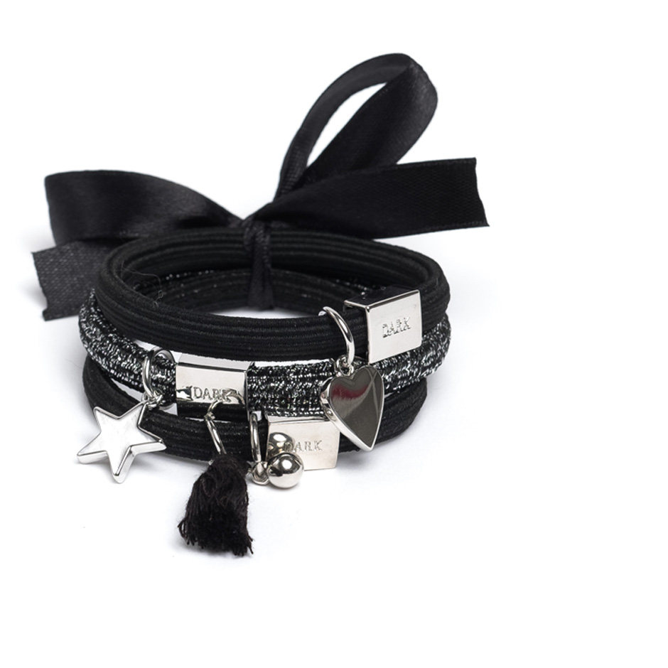 Produktfoto för Dark Hair Ties 3 Pk Charm Combo Black W/Silver - pcs 1