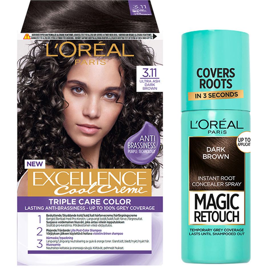 L'Oréal Paris Excellence Excellence 3.11 Ultra Ash Dark Brown + Magic Retouch Roots 2 Dark Brown