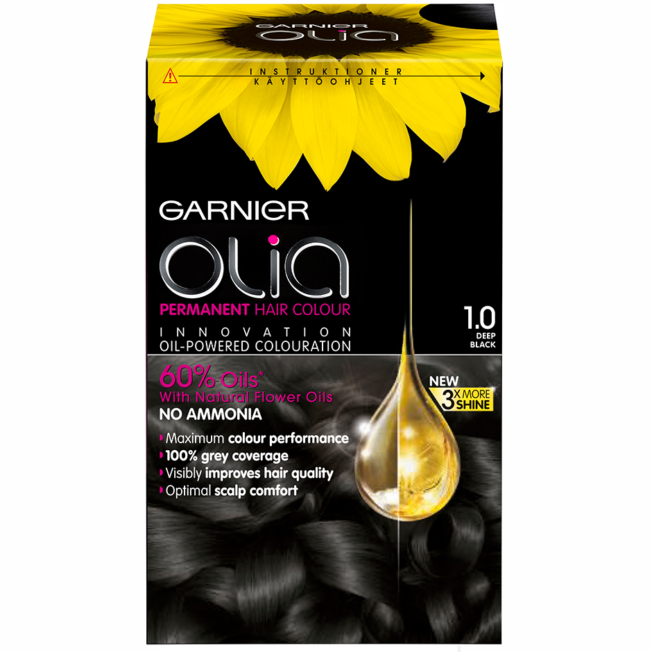Garnier Olia Permanent Hair Colour, 1.0 Deep Black, Garnier Hårfärg