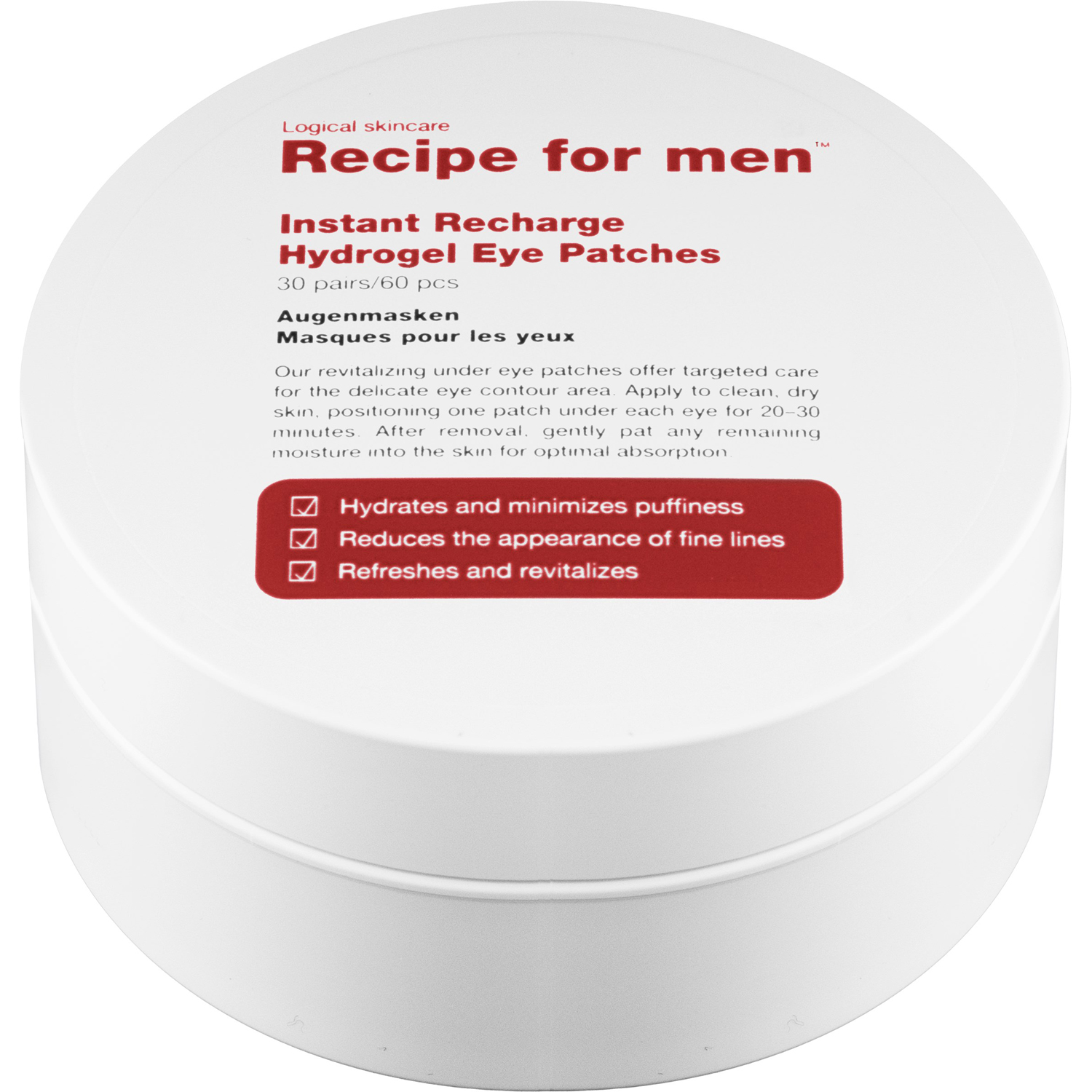 Recipe for men Instant Recharge Hydrogel Eye Patches 85 g